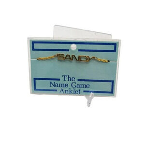 The Name Game 1970s Gold Tone SANDY Ankle Bracelet Vintage 7"